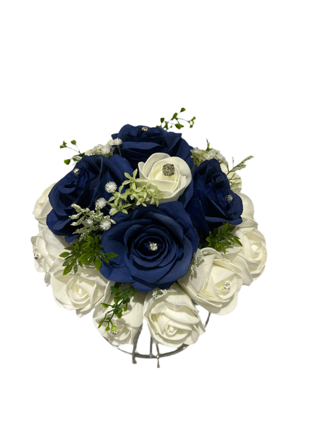 Bouquet de roses blanc et bleu