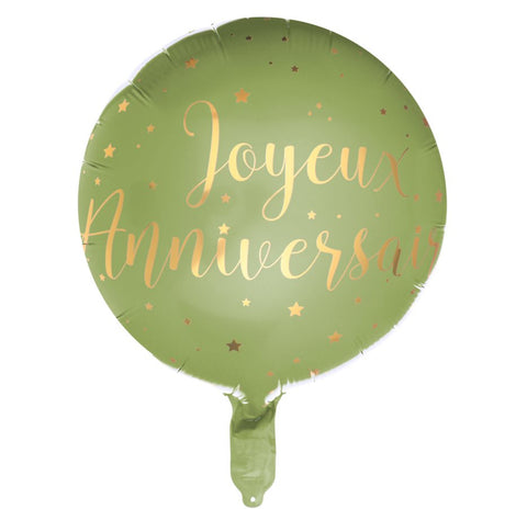 Ballon mylar-Joyeux anniversaire vert sauge