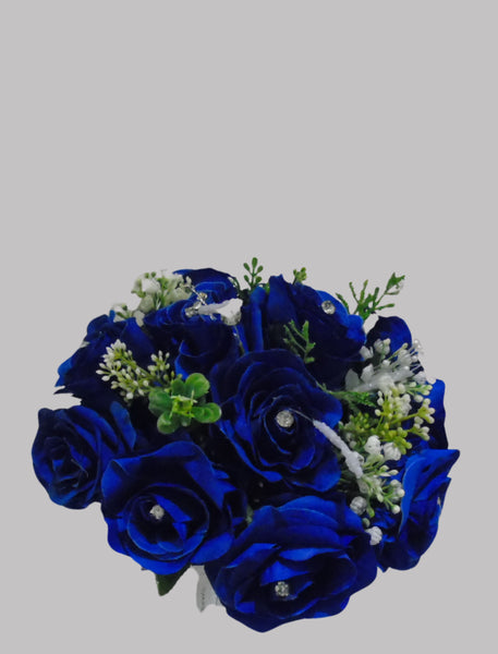 Bouquet de roses bleu en soie