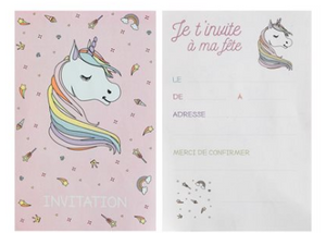 Carte d'invitation Licorne rose