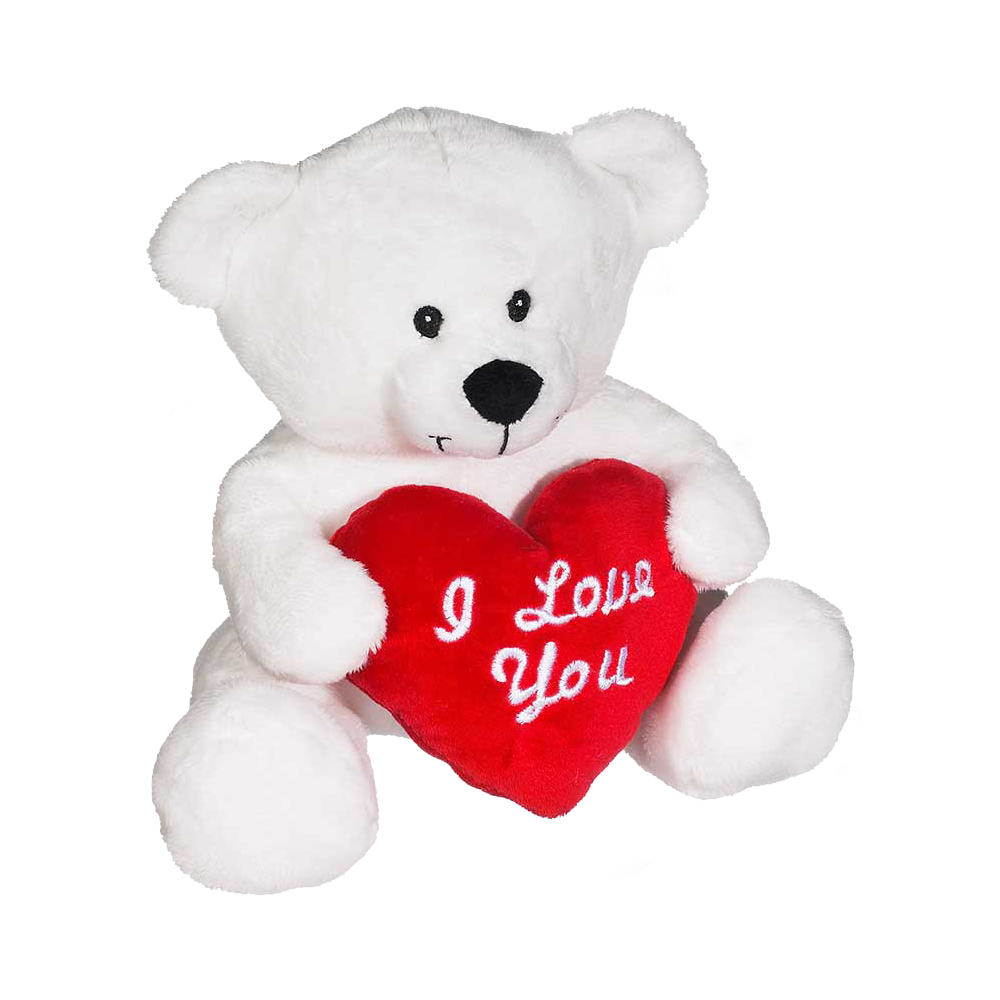 Valentine - Ourson en peluche blanc avec coeur 22 cm et carte de la Saint- Valentin